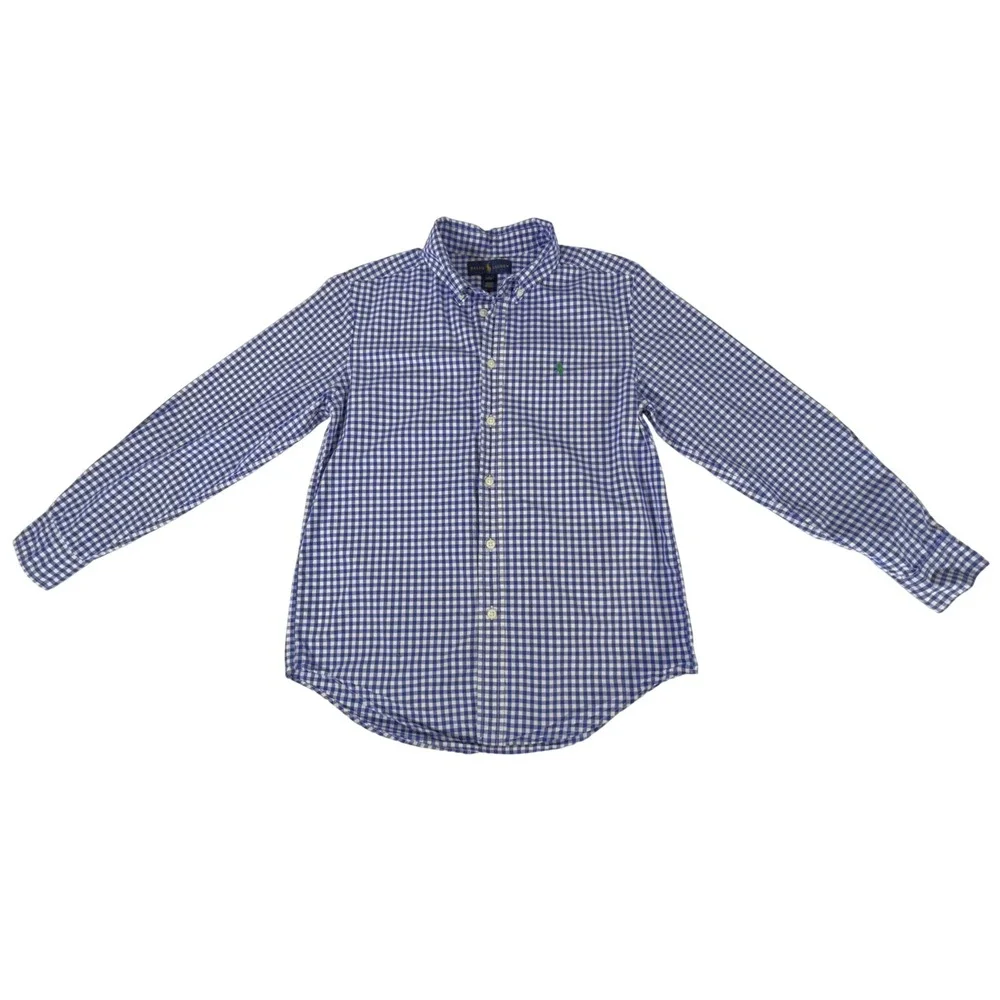 Ralph Lauren Boys Button Down Shirt Large 14-16 Blue Checkered Preppy Ivy League